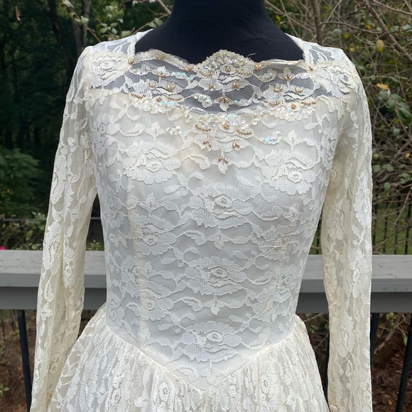 Vintage 50s Tiered Ruffle Victorian Bridgerton Queencore Regency Wedding Dress - Picture 6 of 16